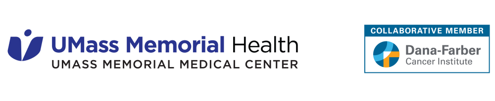 Two logos are shows, one for UMass Memorial Health UMass Memorial Medical Center, and one for Dana Farber Cancer Institute
