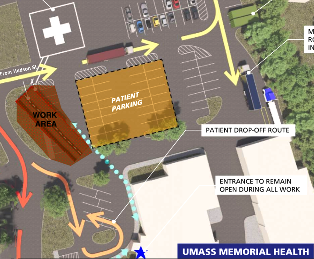 Construction location in Marlborough Cancer Center parking area.