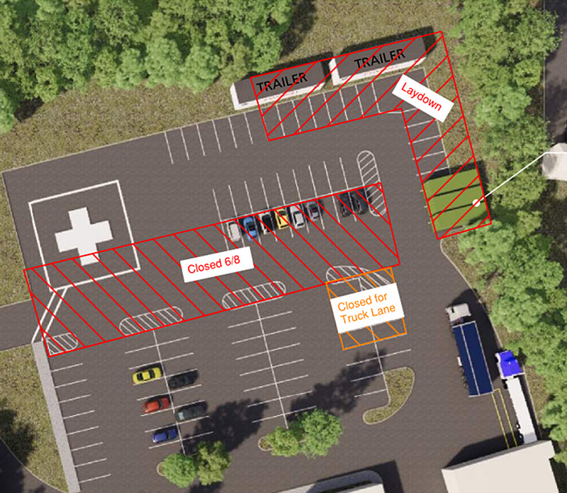 Construction location in Marlborough Cancer Center parking area.