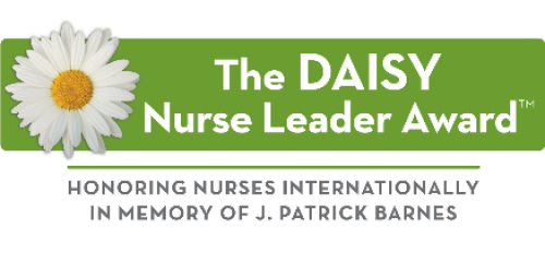 The green DAISY Nurse Leader Award logo with the text 'Honoring nurses internationally in memory of J. Patrick Barnes."