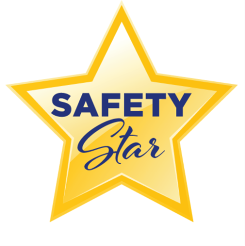 A large yellow star with the text 'Safety Star.'