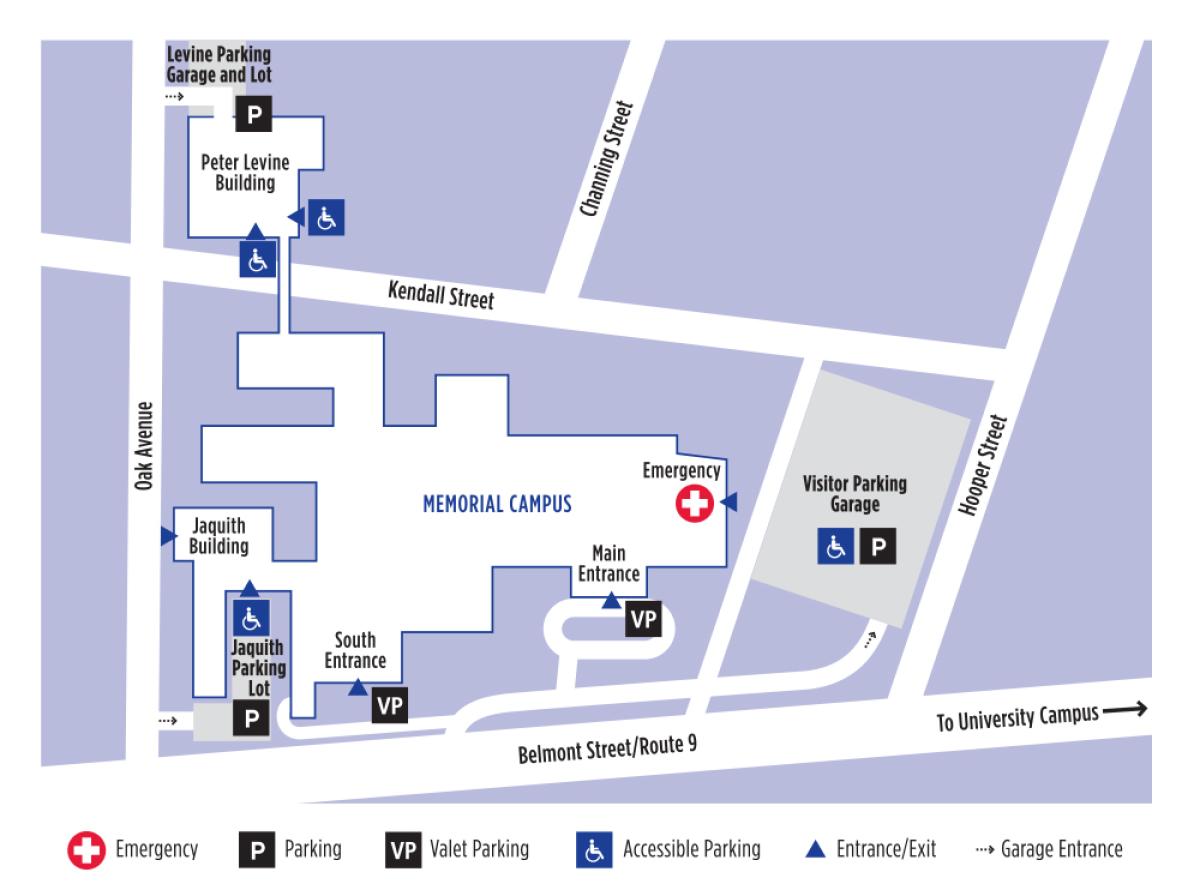 Parking locations at the Memorial Campus