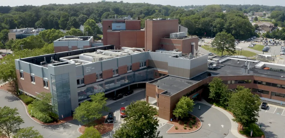 An aerial shot of the Milford Regional Medical Center Campus on a sunny summer day.