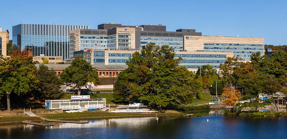 UMass Memorial Medical Center sits on a hill above Lake Quinsigamond.