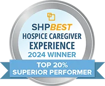SHP Best Hospice Caregiver Experience 2024 winner badge for superior performance.
