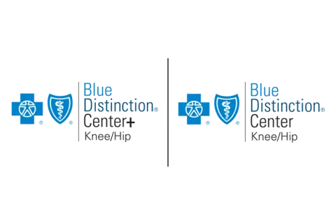 A icon which reads "blue distinction center plus knee hip"