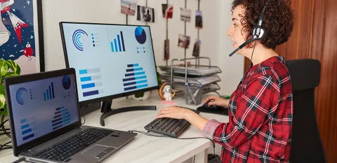 woman working from home at standing desk