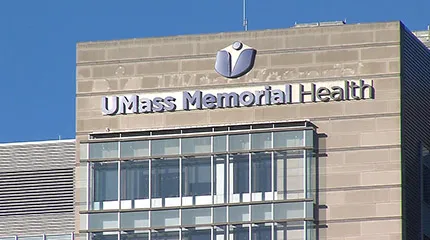 The sign at the top of UMass Memorial Medical Center