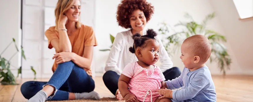 moms having a play date with babies